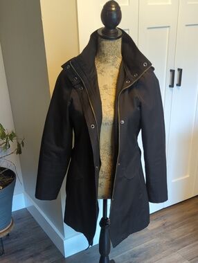 Kristen Blake Black Long Trench Coat with Stand Collar